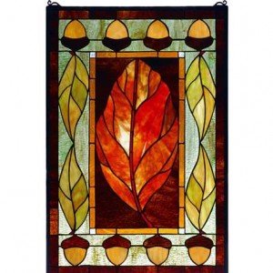 Acorn Leaf Tiffany Stained Glass Window Panel