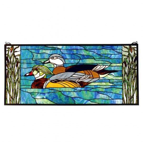 Wood Ducks Tiffany Stained Glass Window Panel