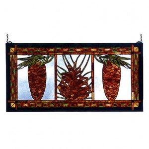 Northwood Pinecones Tiffany Stained Glass Window Panel