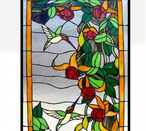 Hummingbirds Tiffany Stained Glass Window Panel