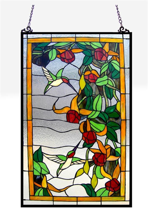 Hummingbirds Tiffany Stained Glass Window Panel