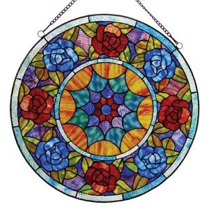 Roses Tiffany Stained Glass Round Window Panel