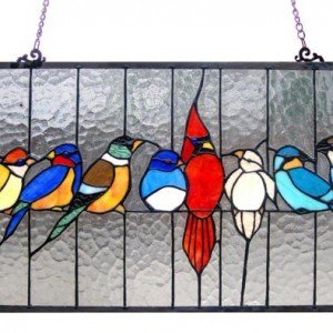 Family Birds Tiffany Stained Glass Window Panel