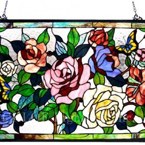 Butterfly Tiffany Stained Glass Roses Window Panel