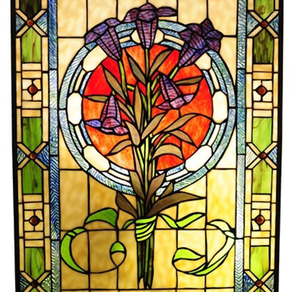 Tulips Tiffany Stained Glass Green Window Panel