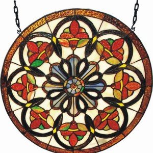 Round Victorian Tiffany Stained Glass Window Panel