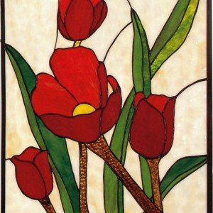 Red Poppy Tiffany Stained Glass Window Panel