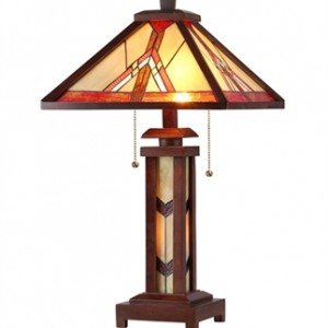 Tiffany Wooden Stained Glass Mission Table Lamp