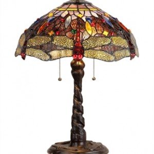 Victorian Tiffany Stained Glass Dragonfly Table Lamp