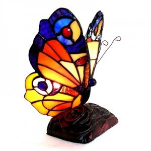 Butterfly Tiffany Stained Glass Rose Accent Lamp