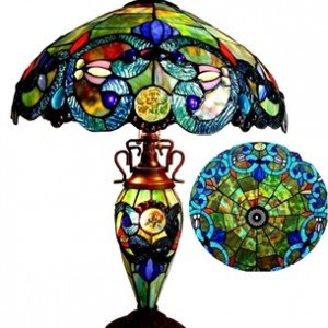 Victorian Tiffany Stained Glass Teal Table Lamp