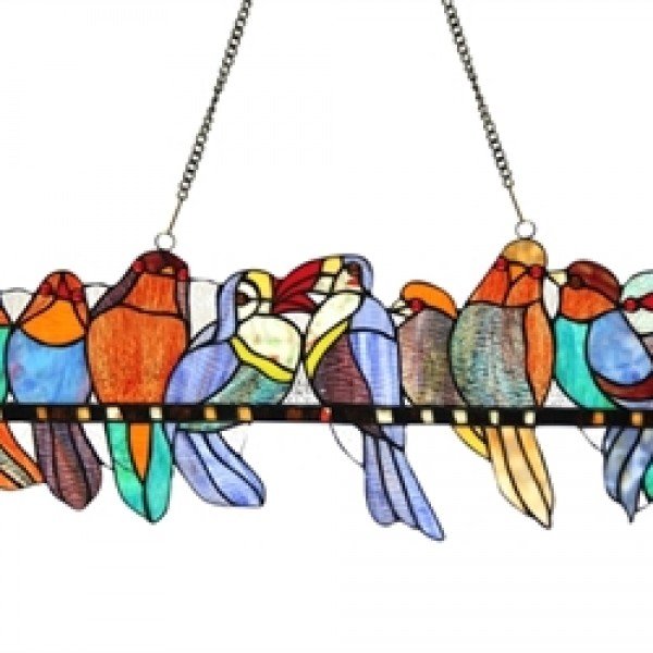 Colorful Variety Birds Stained Glass Window Panel