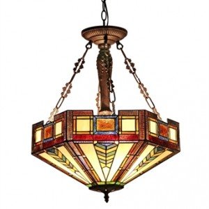 Mission Tiffany Stained Glass Inverted Pendant Light