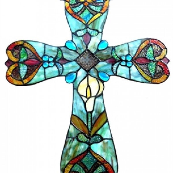 Cross Shaped Tiffany Stained Glass Window Panel