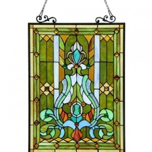 Tiffany Stained Glass Olive Green Window Panel