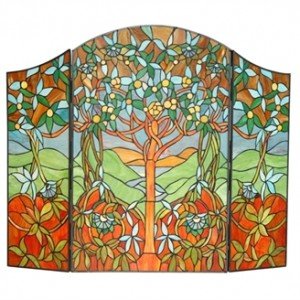 Eden Tiffany Stained Glass Garden Fireplace Screen