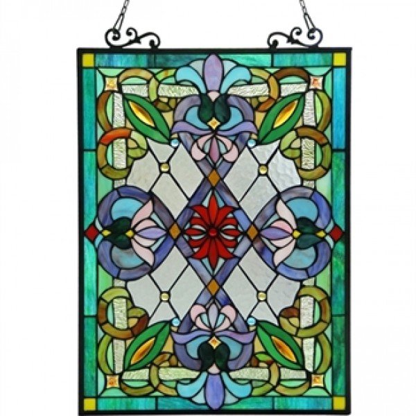 Turquoise Tiffany Stained Glass Victorian Window Panel