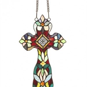 Tiffany Stained Glass Colorful Cross Window Panel