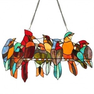 Colorful Birds Tiffany Stained Glass Window Panel