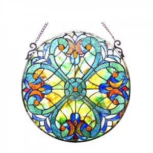 Round Victorian Tiffany Stained Glass Window Panel