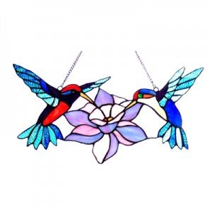 Tiffany Stained Glass Hungry Birds Window Panel