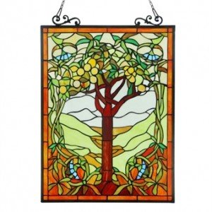 Tiffany Stained Glass Colorful Landscape Window Panel