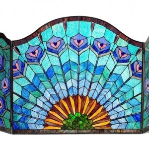 Peacock Feathers Tiffany Stained Glass Fireplace Screen