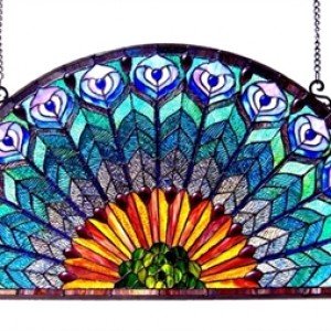 Peacock Sunburst Tiffany Stained Glass Window Panel