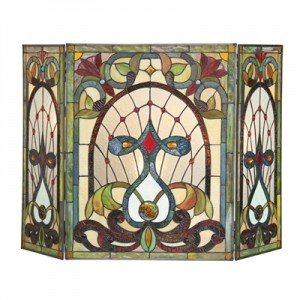 Earth Toned Tiffany Stained Glass Fireplace Screen
