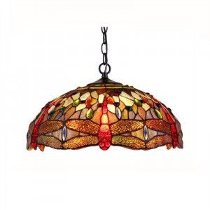 Colorful Tiffany Stained Glass Dragonfly Pendant Light