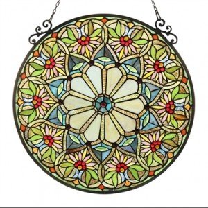 Floral Round Tiffany Stained Glass Window Panel