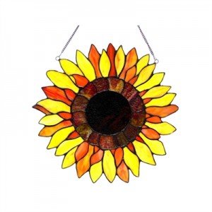 Bold Tiffany Stained Glass Sunflower Window Panel