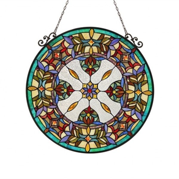 Tiffany Stained Glass Round Victorian Window Panel