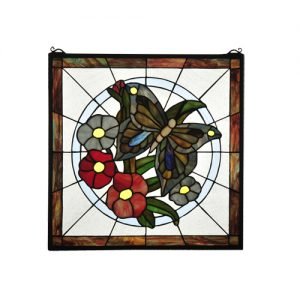 Butterfly Floral Tiffany Stained Glass Window Panel