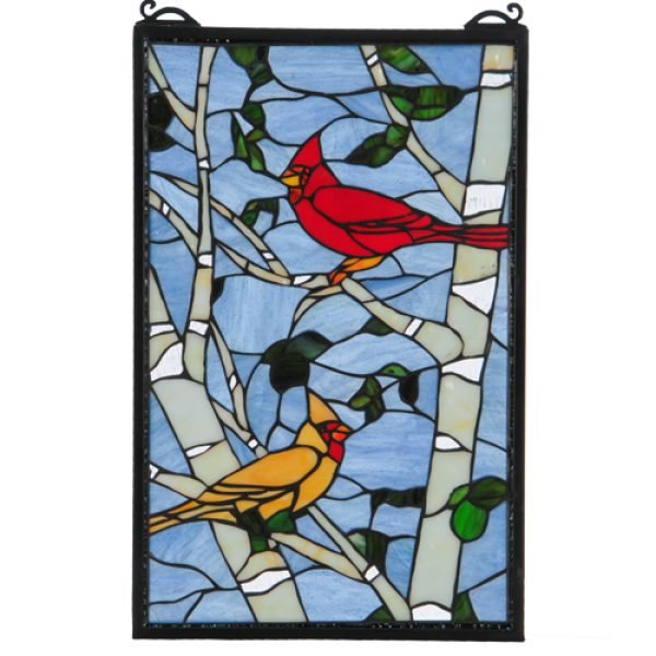 Cardinals Morning Tiffany Stained Glass Window Panel