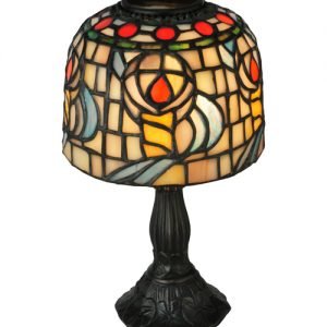 Colorful Rosebud Tiffany Stained Glass Candle Lamp
