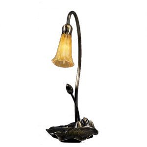 Amber Lily Pad Art Glass Accent Lamp