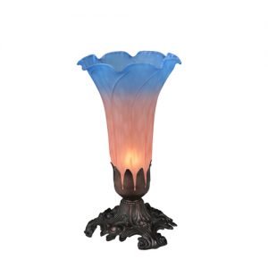 Pink Blue Lily Art Glass Accent Lamp